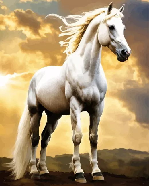 beautiful white stallion Diamond Paints Beautiful White Stallion Diamond Painting