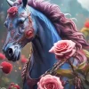 Black Horse With Roses Diamond Painting