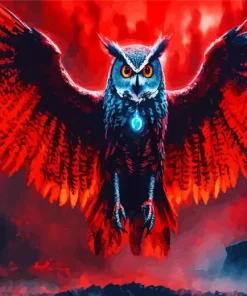 Black Owl With Red Eyes Diamond Painting
