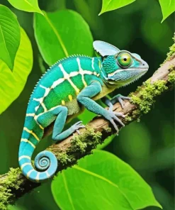 Blue And Green Chameleon Diamond Painting