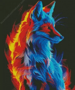 Blue And Red Fire Wolf Diamond Painting