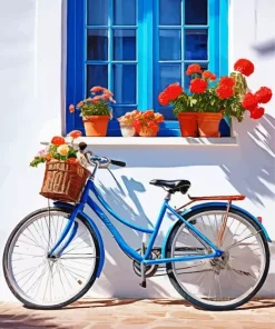 Blue Bike And Flowers Diamond Painting