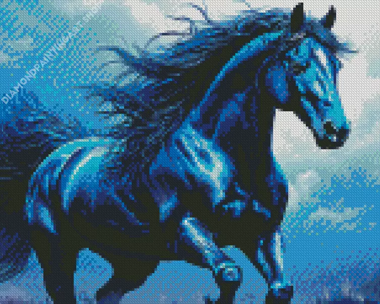 blue black horse Diamond Paints Blue Black Horse Diamond Painting