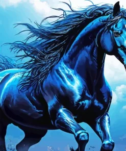 Blue Black Horse Diamond Painting