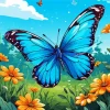 Blue Butterfly And Yellow Flowers Diamond Painting