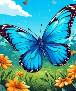 Blue Butterfly And Yellow Flowers Diamond Painting