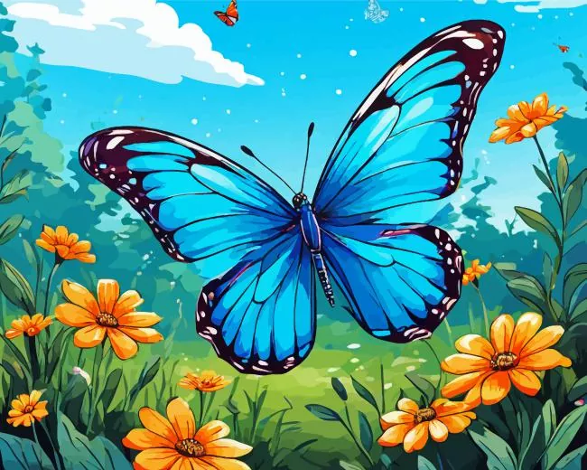 blue butterfly and flowers Diamond Paints Blue Butterfly And Yellow Flowers Diamond Painting