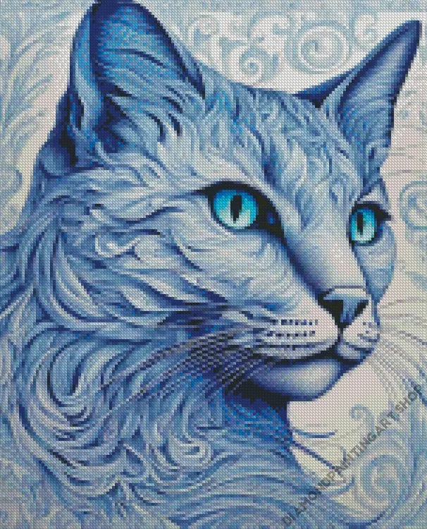 blue cat art Diamond With Numbers Blue Cat Art Diamond Painting