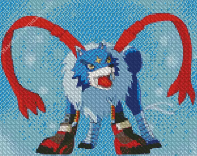 blue dog digimon Diamond With Numbers Blue Dog Digimon Diamond Painting