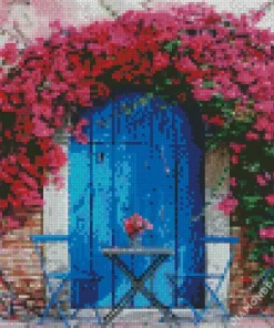 Blue Door Flowers Diamond Painting