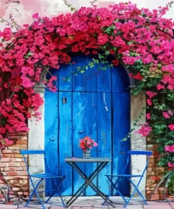 Blue Door Flowers Diamond Painting