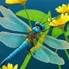 Blue Dragonfly And Flowers Diamond Painting