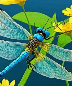 Blue Dragonfly And Flowers Diamond Painting