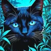 Blue Eyed Black Cat Hiding In Leaves Diamond Painting