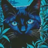 Blue Eyed Black Cat Hiding In Leaves Diamond Painting