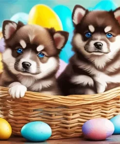 Blue Eyed Pomsky Puppies Diamond Painting