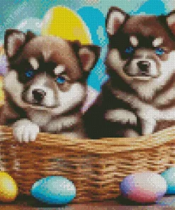 Blue Eyed Pomsky Puppies Diamond Painting