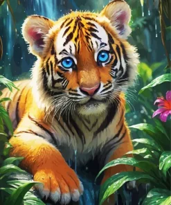 Blue Eyed Tiger Cub Diamond Painting