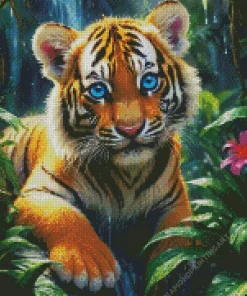 Blue Eyed Tiger Cub Diamond Painting