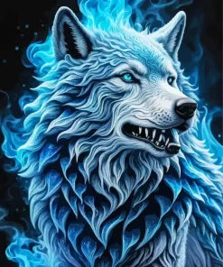 Blue Flame Wolf Diamond Painting