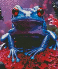 Blue Frog And Butterflies Diamond Painting