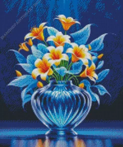 Blue Glass Flower Vase Diamond Painting