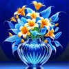 Blue Glass Flower Vase Diamond Painting