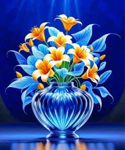 Blue Glass Flower Vase Diamond Painting