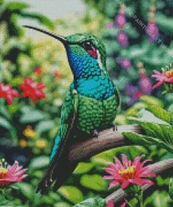 Blue Green Hummingbird Diamond Painting
