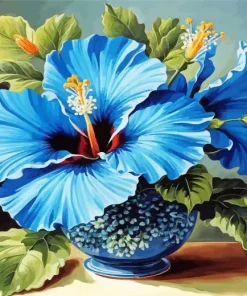 Blue Hawaiian Hibiscus Vase Diamond Painting