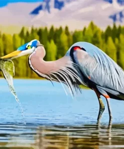 Blue Heron Eating Diamond Painting