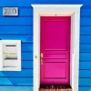 Blue House With Pink Door Diamond Painting