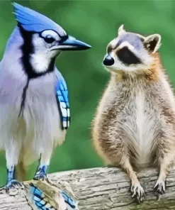 Blue Jay Bird And Raccoon Diamond Painting