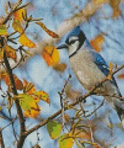 Blue Jay On Stick Diamond Painting