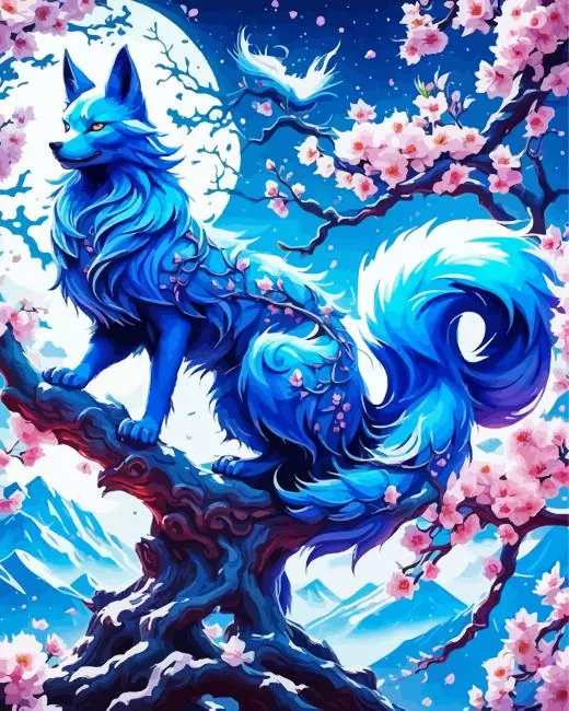 blue kitsune Diamond With Numbers Blue Kitsune Diamond Painting