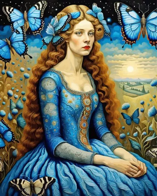blue lady butterfly Diamond With Numbers Blue Lady Butterfly Diamond Painting