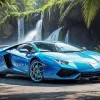Blue Lamborghini Near Waterfall Diamond Painting