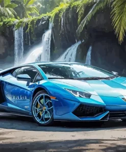 Blue Lamborghini Near Waterfall Diamond Painting