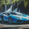 Blue Lamborghini Near Waterfall Diamond Painting