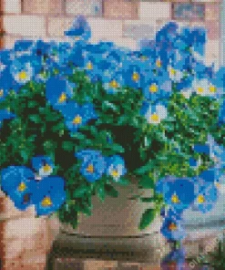 Blue Pansy Flowers Vase Diamond Painting