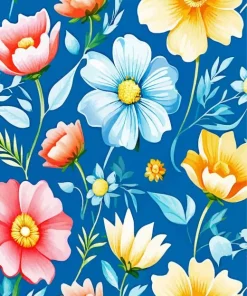 Blue Pink And Yellow Flowers Diamond Painting