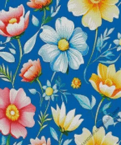 Blue Pink And Yellow Flowers Diamond Painting
