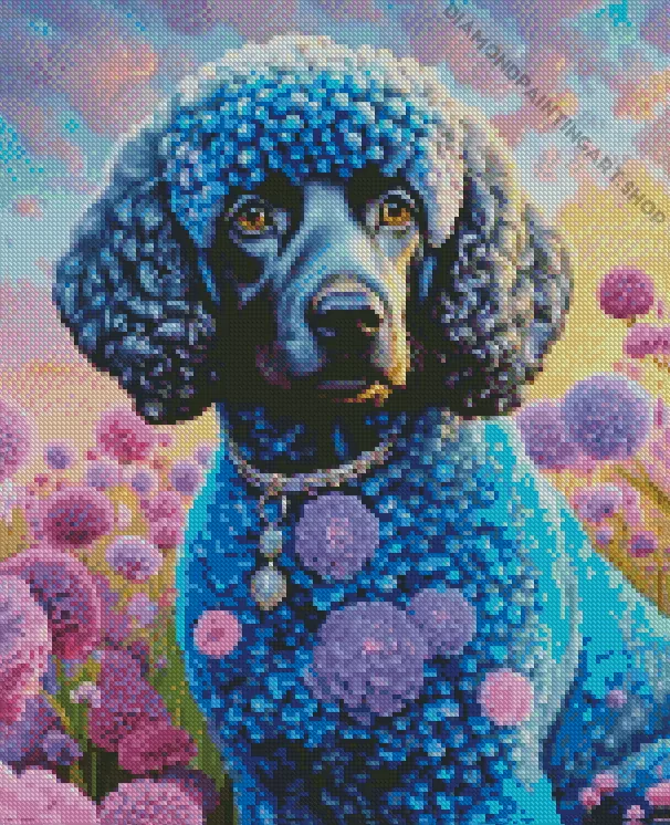 blue poodle dog Diamond With Numbers Blue Poodle Dog Diamond Painting