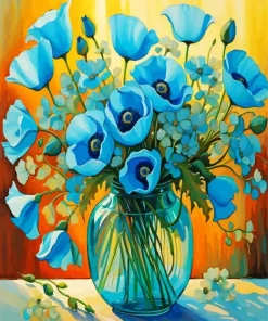 Blue Poppies In A Vase Diamond Painting