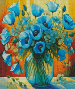 Blue Poppies In A Vase Diamond Painting