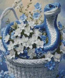 Blue Racer Snake In Flowers Basket Diamond Painting
