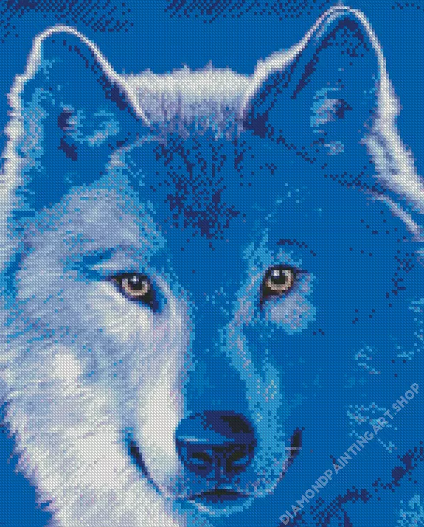 blue wolf face Diamond With Numbers Blue Wolf Face Diamond Painting