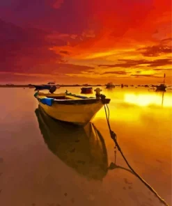 Boat At Sunset Diamond Painting