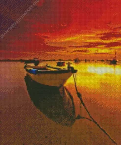 Boat At Sunset Diamond Painting