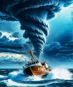 Boat In Storm Diamond Painting